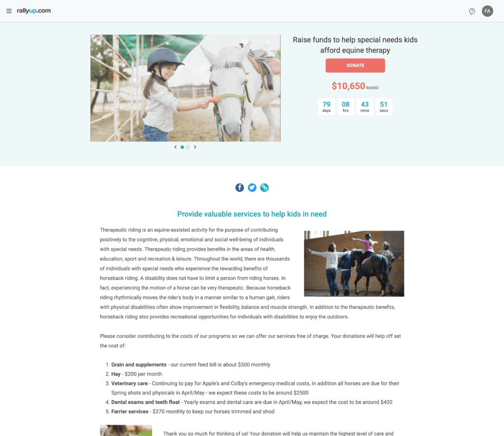 equine therapy crowdfunding campaign