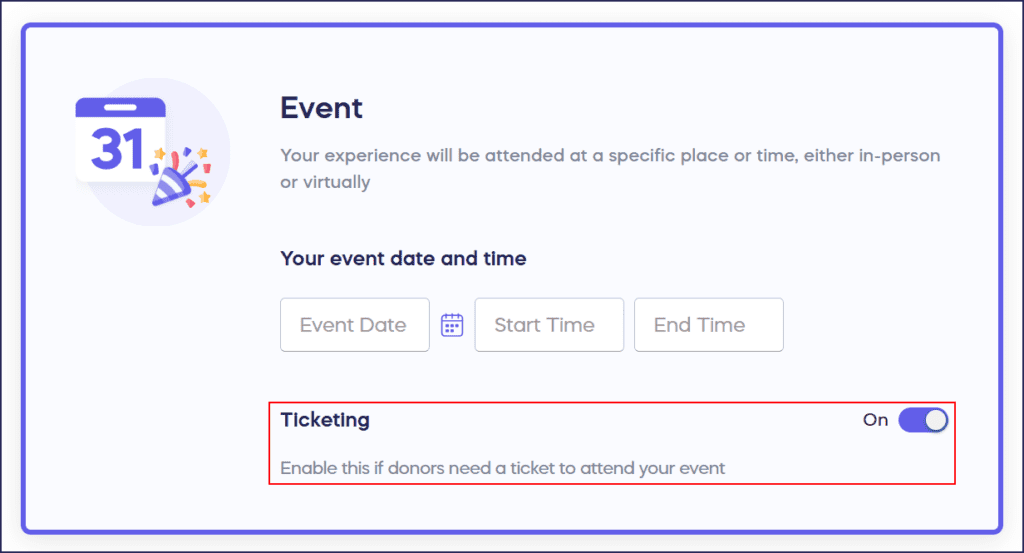 Event user interface, ticketing enabled