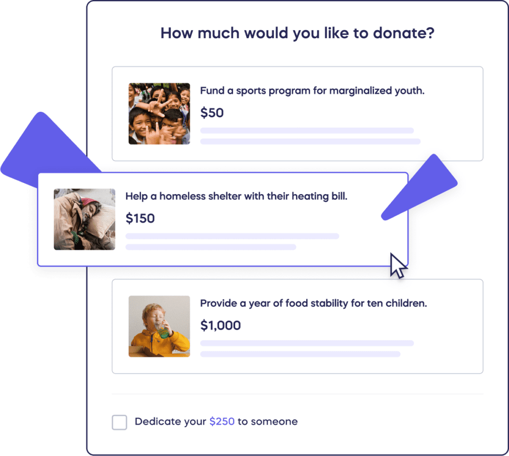 Donation list interface