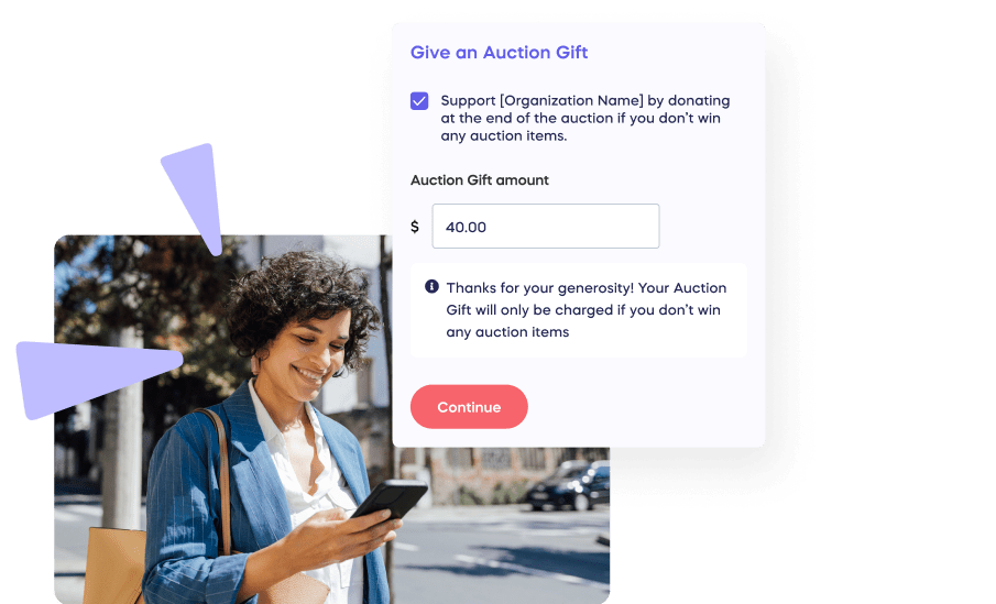 Auction Gifts card woman with phone