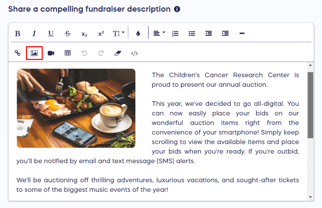 share a compelling fundraiser description