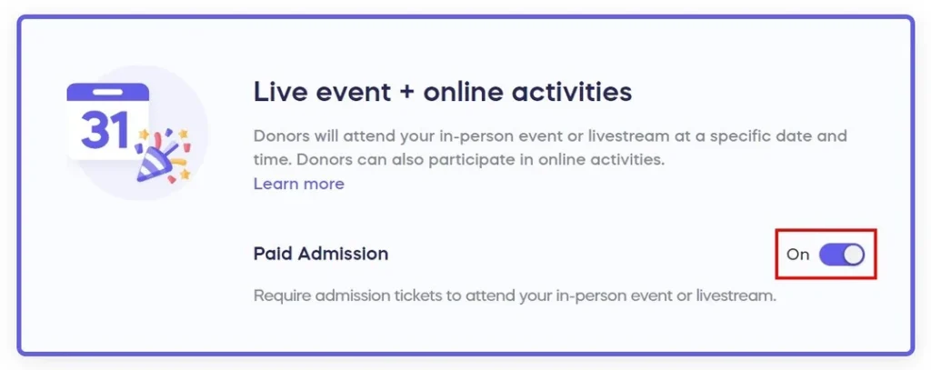 events and ticketing enabled