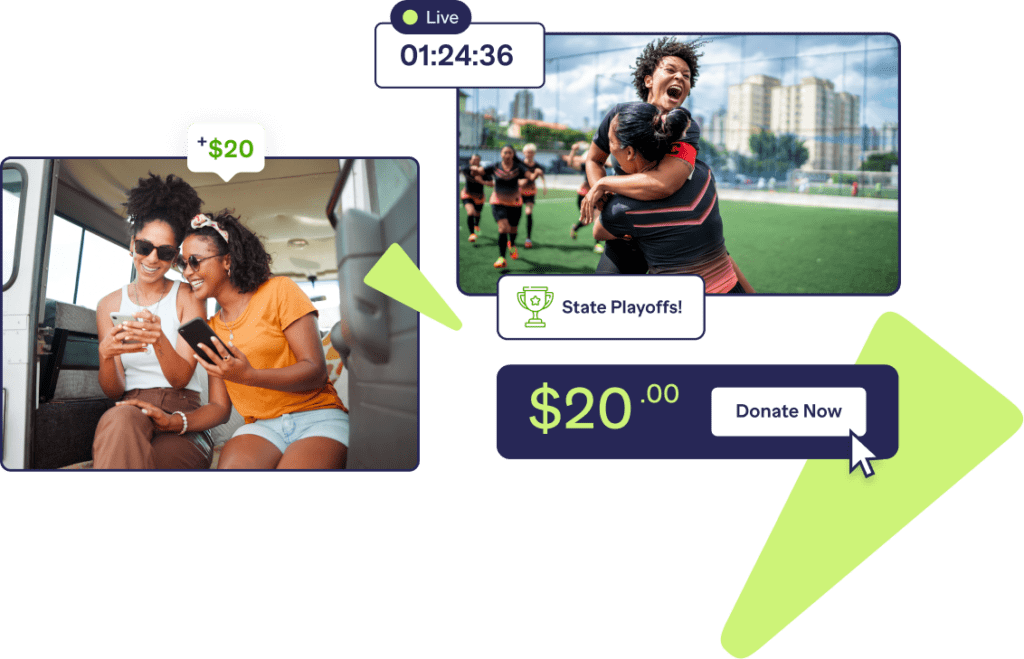 Donate button at school sporting livestream