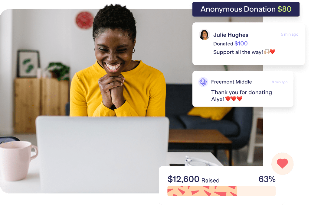 Teacher thanking donors in the activity feed