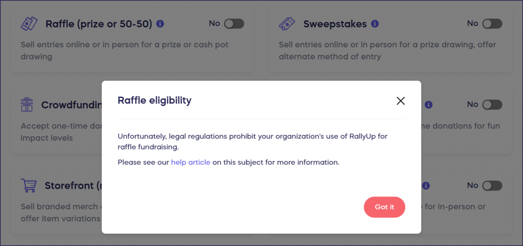 raffle eligibility blocked pop up