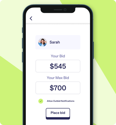 Inside the Features mobile screen, bids