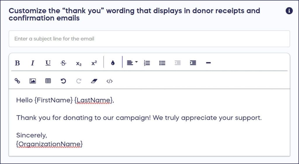 customize thank you wording