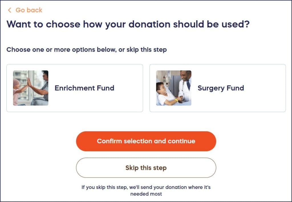 dp fund options during donation