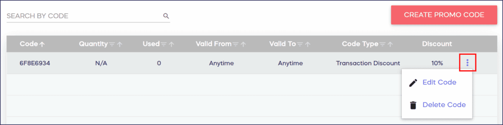 edit or delete promo code