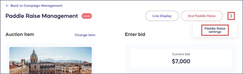 live auction settings