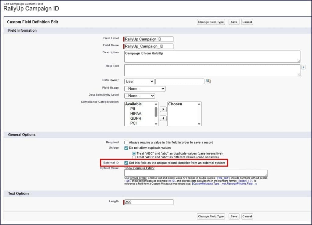 salesforce external id enabled