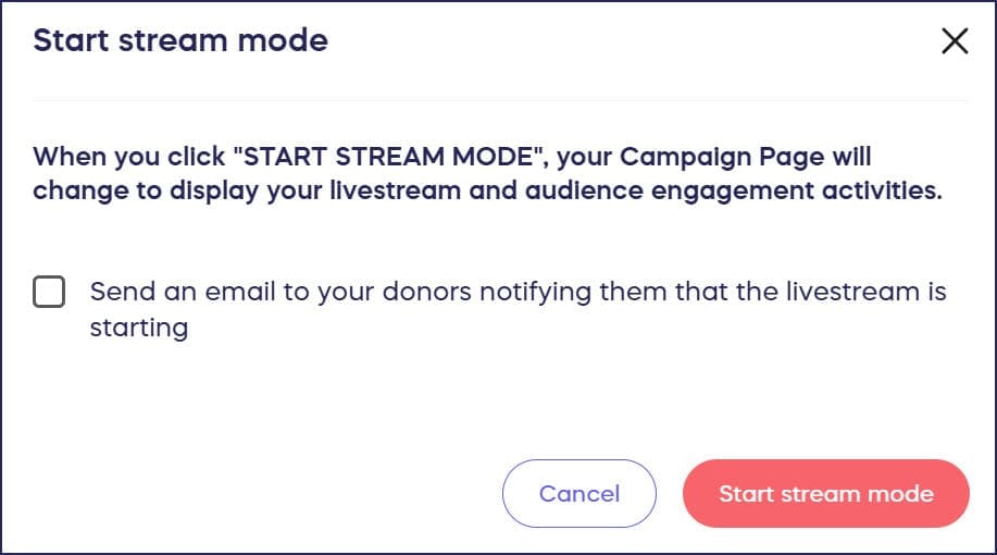 start stream mode popup