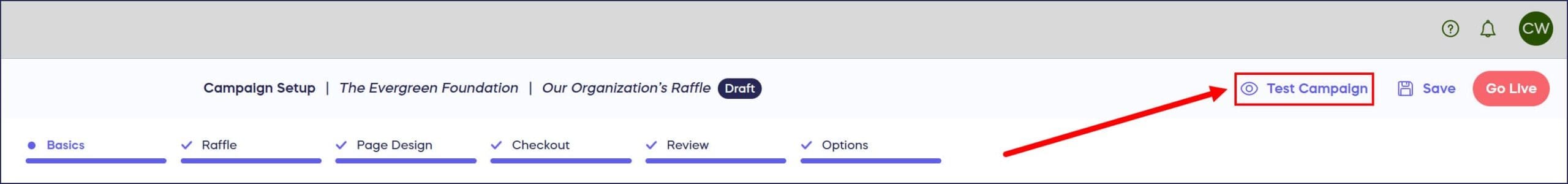test campaign button