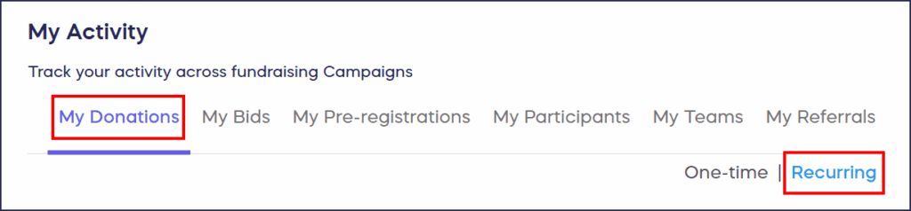 view recurring donations in my account