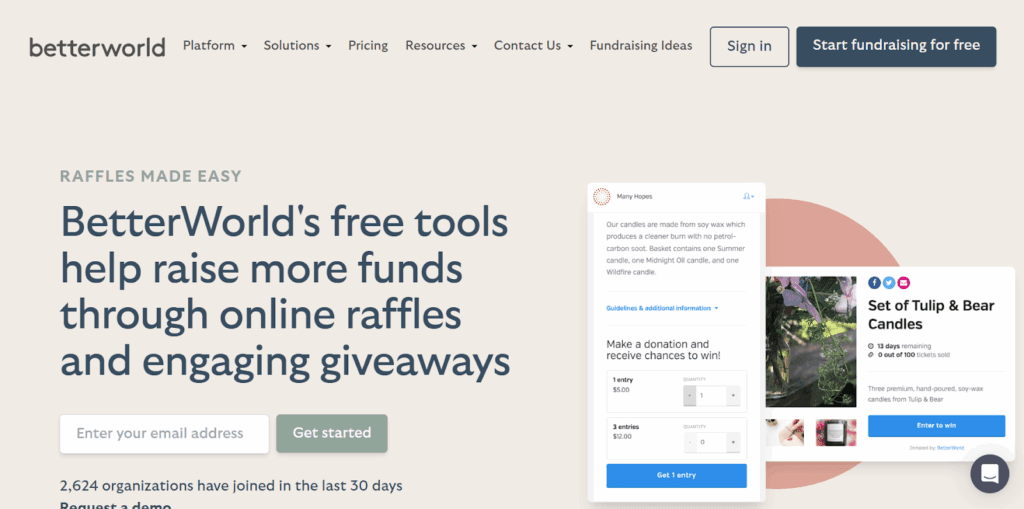 BetterWorld raffle and giveaway tools nonprofits