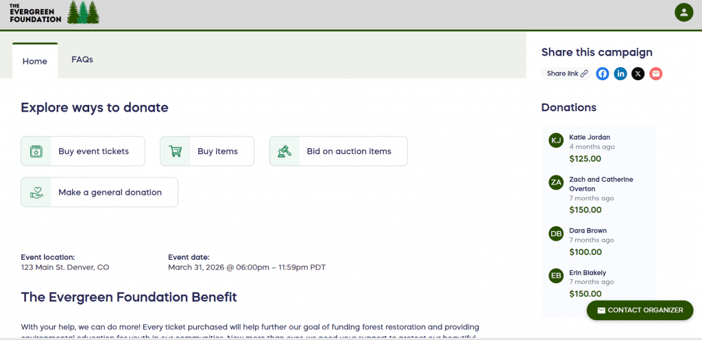 Website and donation page for year end giving