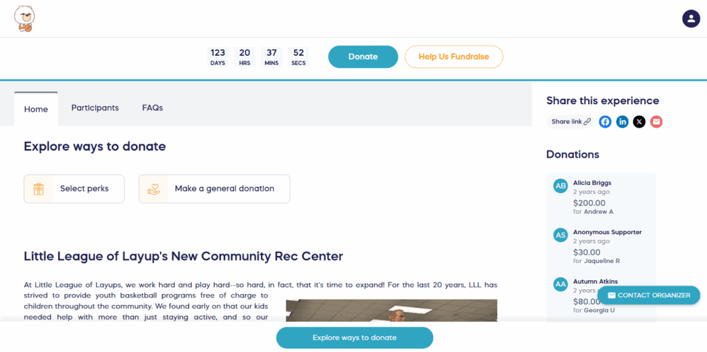 Real-world example of crowdfunding + P2P fundraiser campaign
