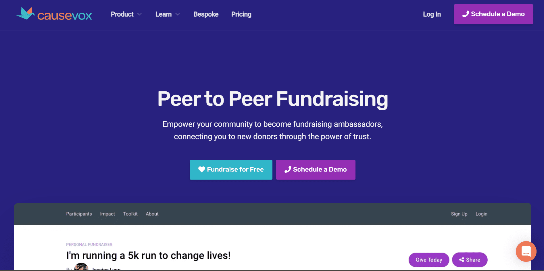 CauseVox is a peer-to-peer fundraising platform