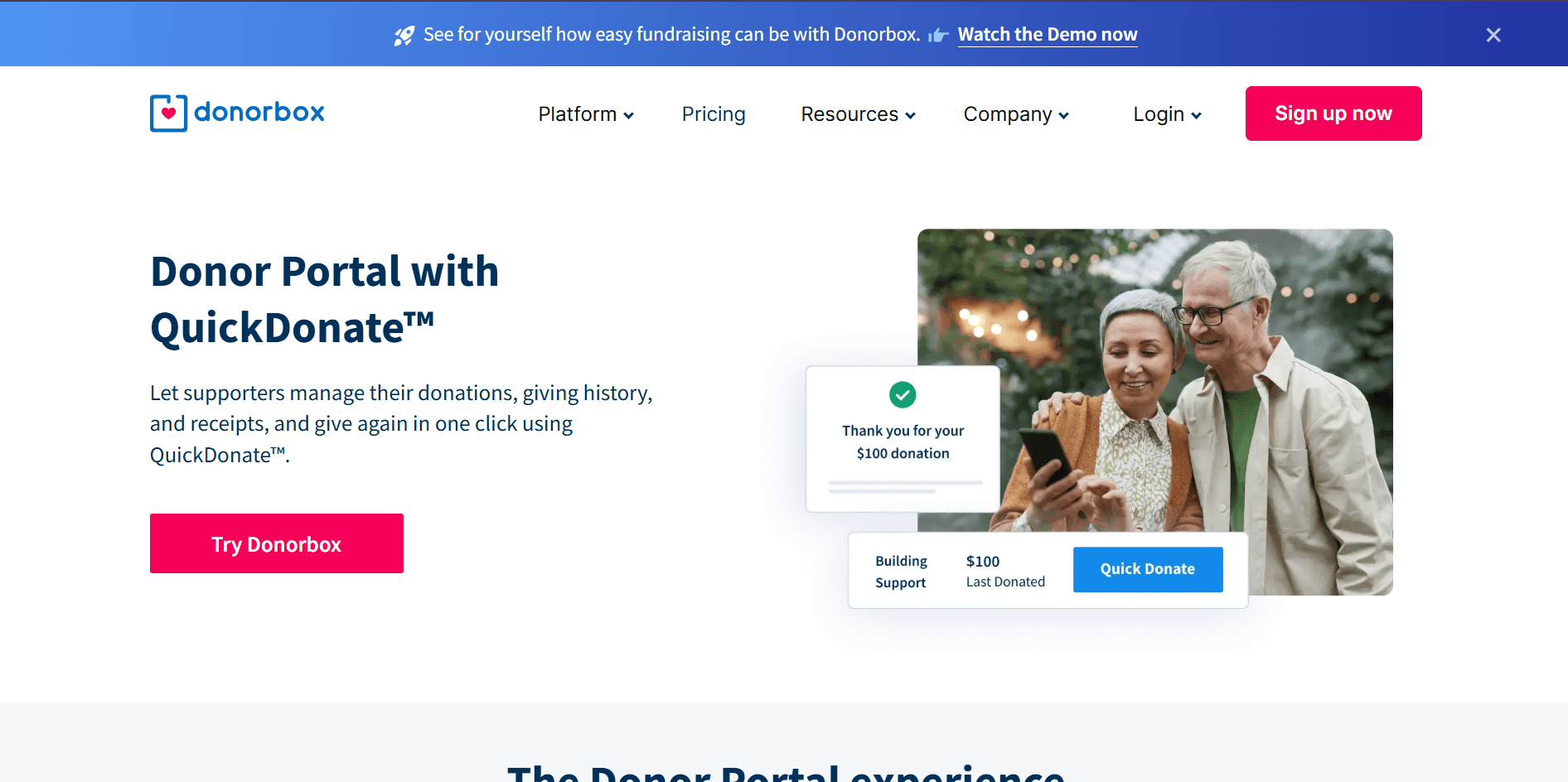 Donorbox includes a self-service QuickDonate Donor Portal 