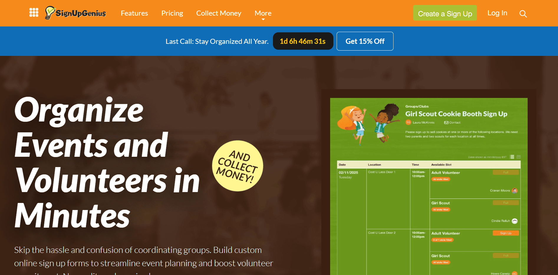 SignUpGenius works well for nonprofits coordinating volunteers