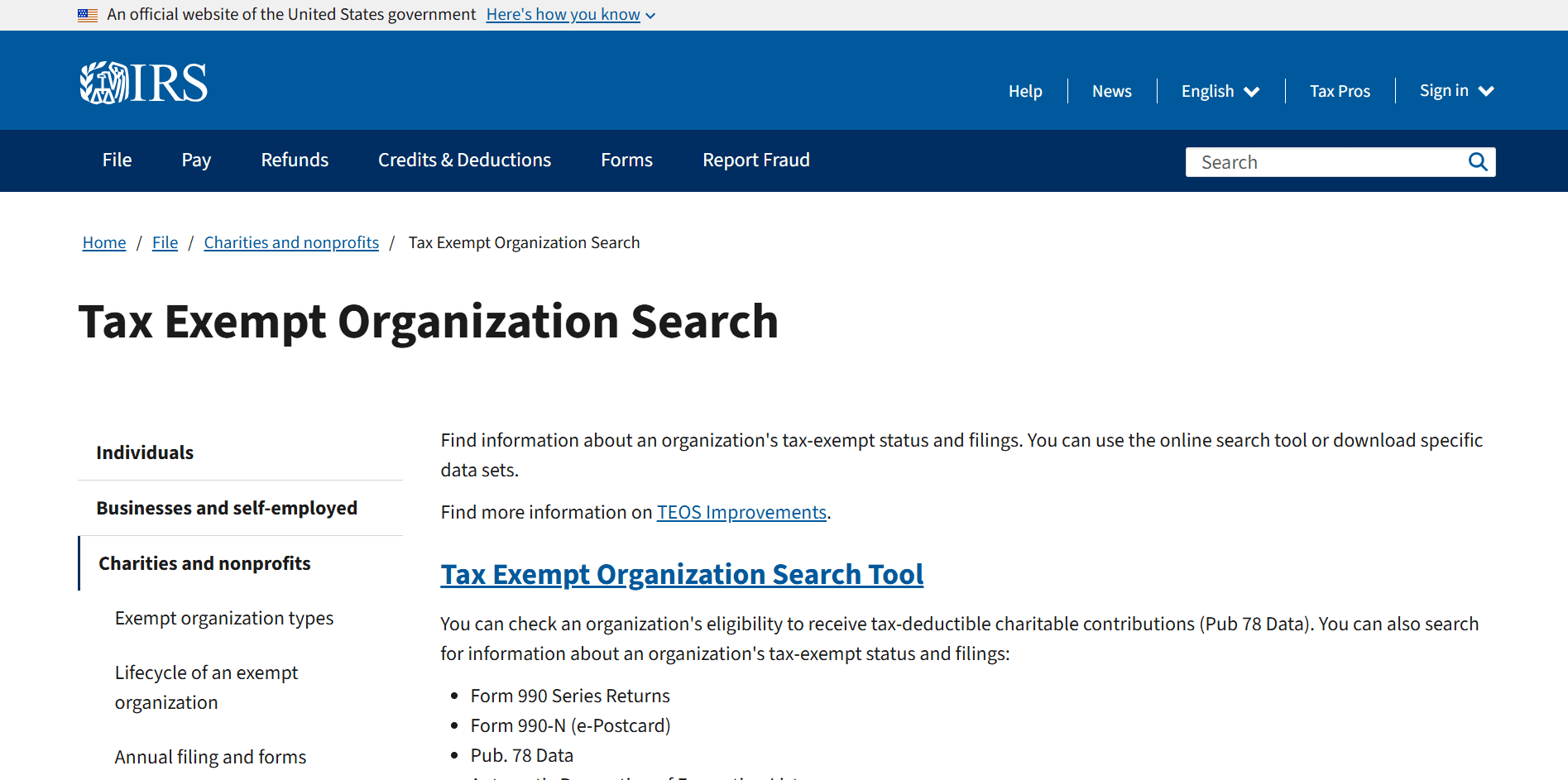 IRS provides a free public database 
