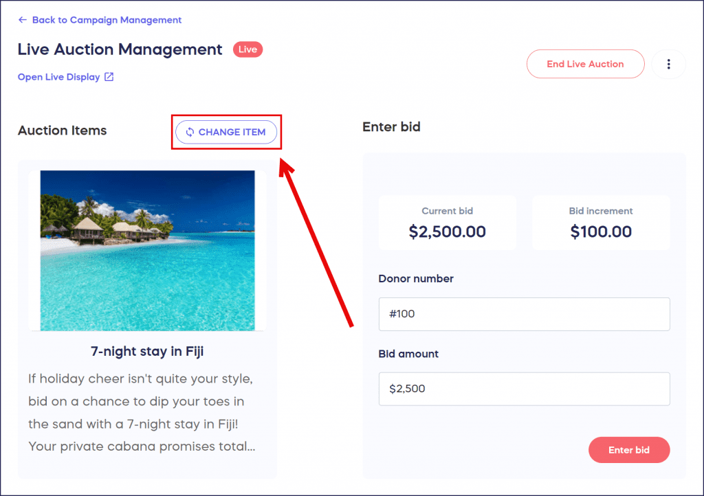 change live auction item