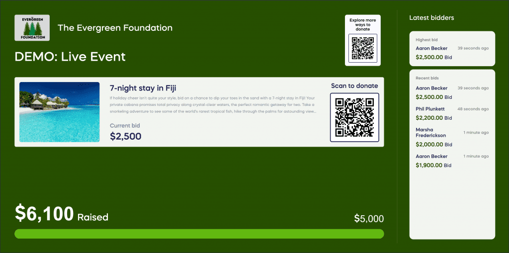 live auction live display