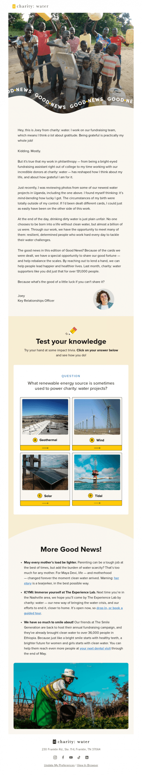 charity water newsletter