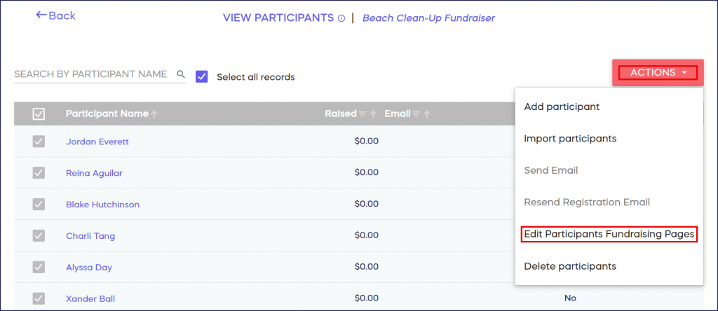 edit personal fundraising pages