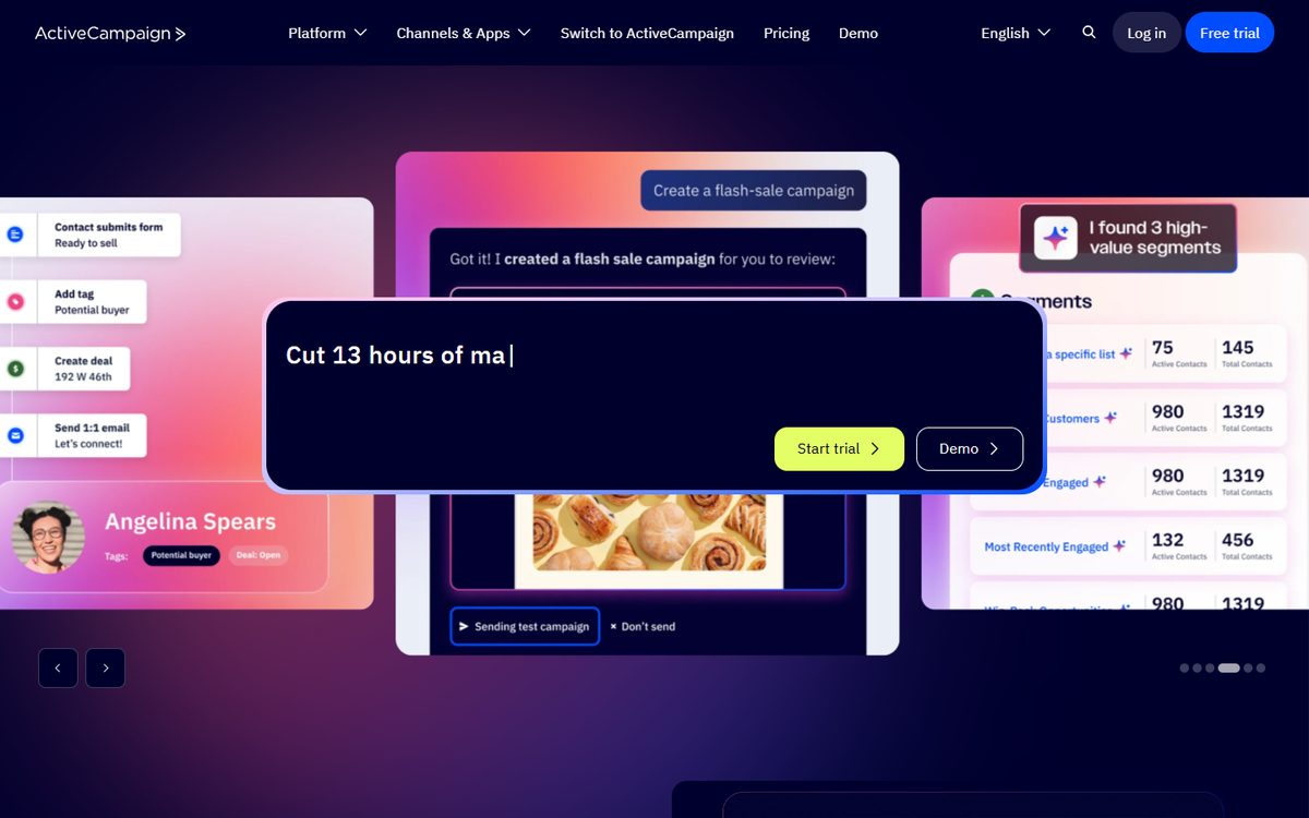 ActiveCampaign CRM homepage