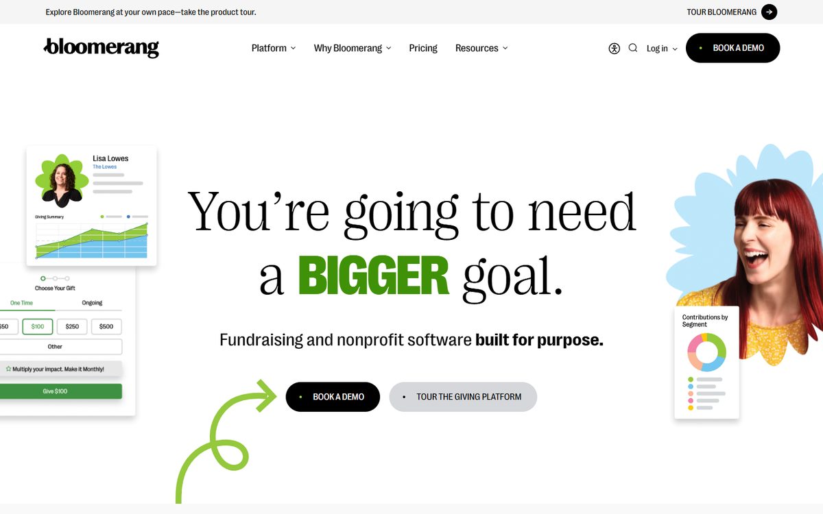 Bloomerang nonprofit CRM homepage