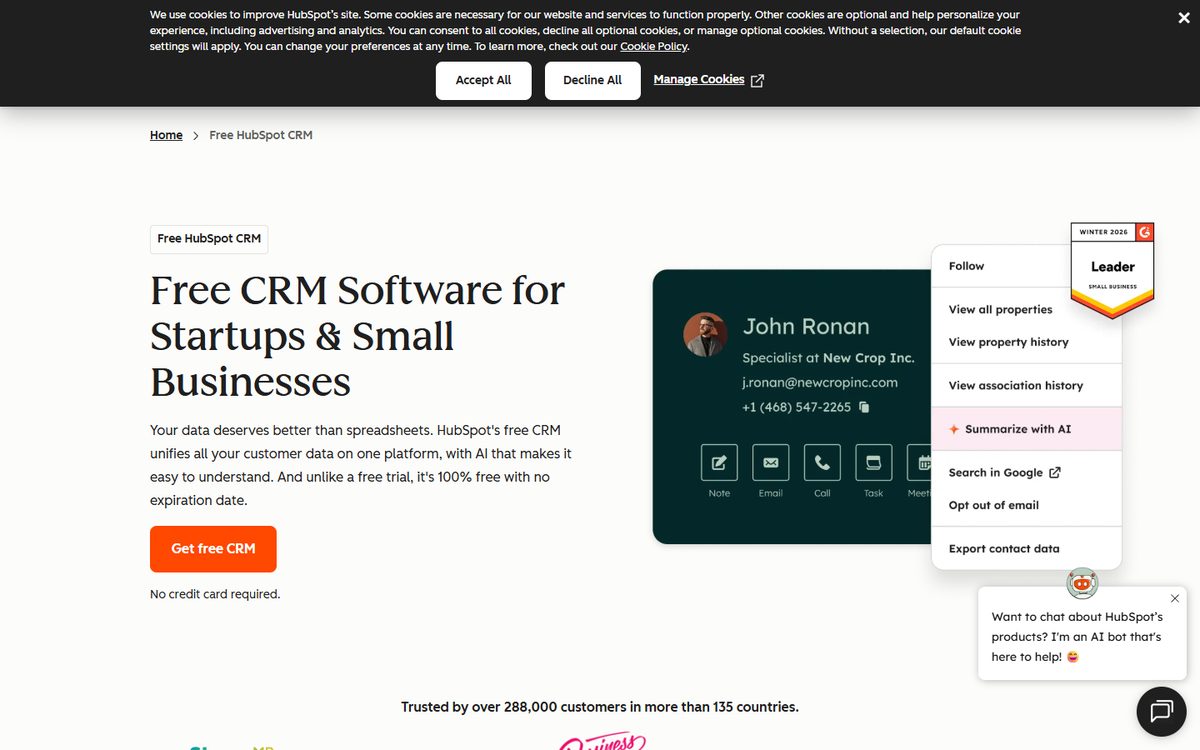 HubSpot CRM homepage