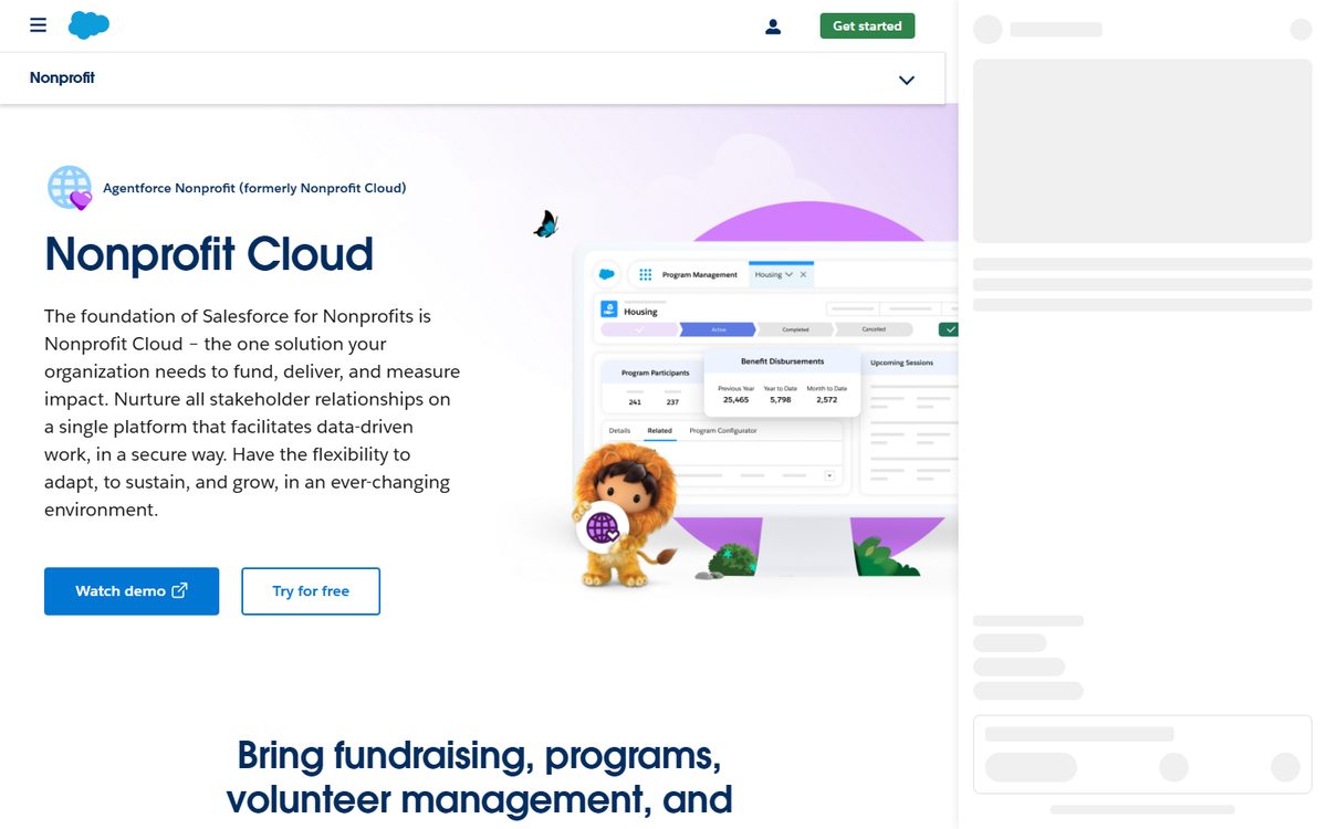 Salesforce Nonprofit Cloud homepage