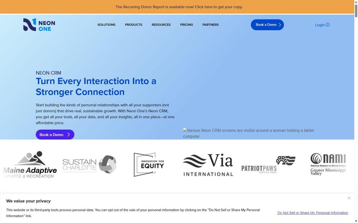 Neon CRM homepage