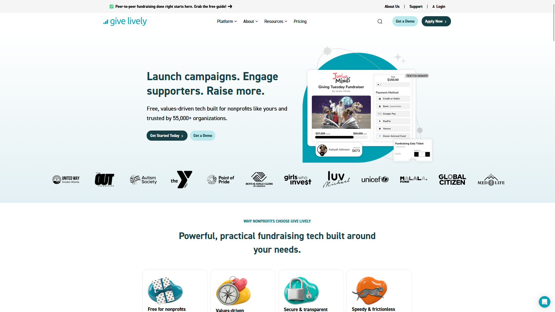 Give Lively is a fundraising platform with no tiered access, no upsells, and no platform fees