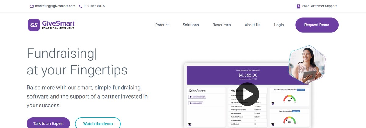 GiveSmart homepage promoting fundraising software for nonprofit events