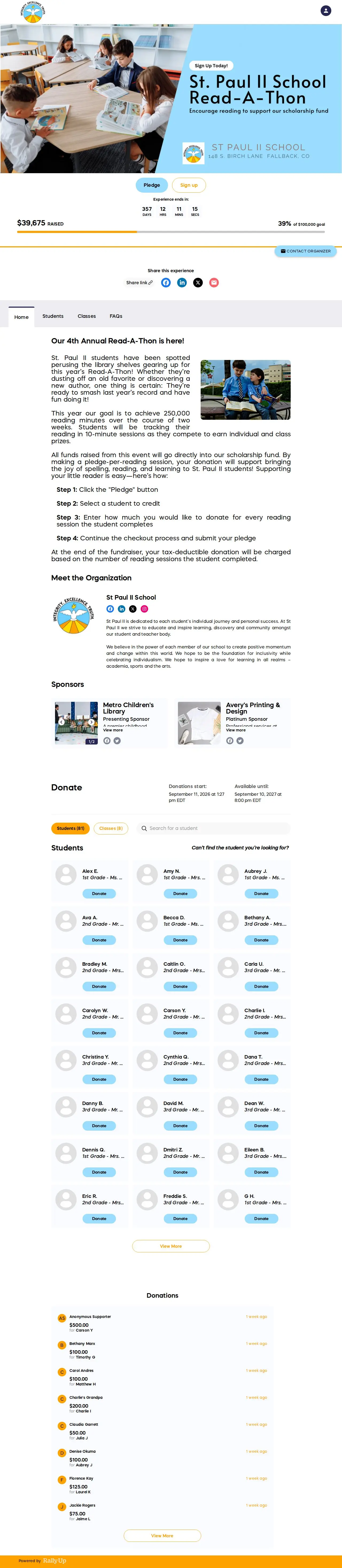 Preview of the St Paul II School Read-a-Thon demo Campaign page